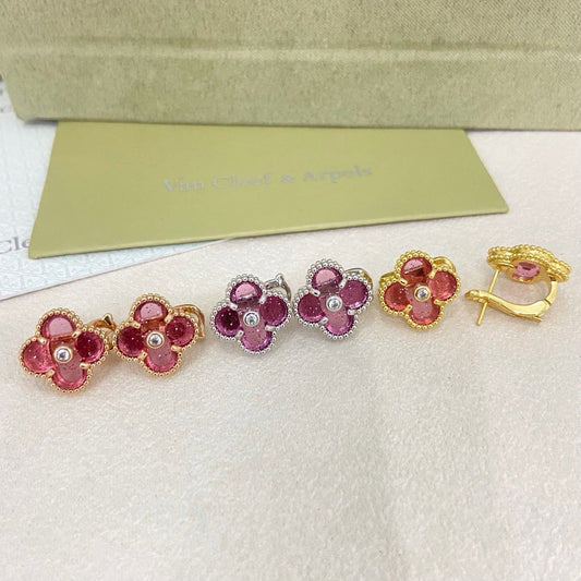 [⭐Veyra]2026 NEW  CLOVER 1 MOTIFPINK ENAMEL STUD EARRINGS WITH DIAMONDS2