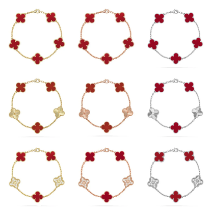 [⭐Veyra] CLOVER 5 MOTIF RED CORNELIAN BRACELET COLLECTION