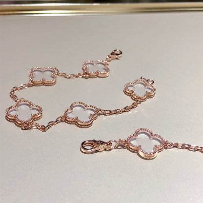 [⭐Veyra]CLOVER 5 MOTIF ROCK CRYSTAL BRACELET