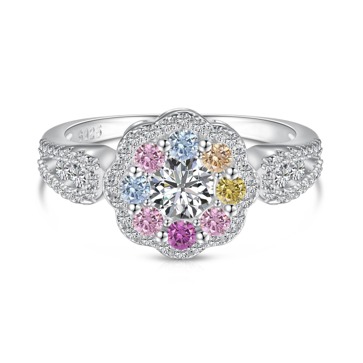 [⭐Lucky Jewelry]Delicate Colorful Round Cut Flower Shape Wedding Ring