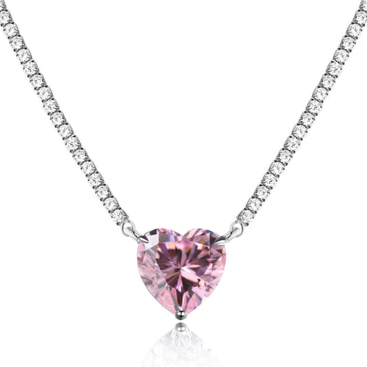 [⭐Lucky Jewelry]8.0 Carat Versatile Colorful Sweet Heart-Shaped Tennis Necklace
