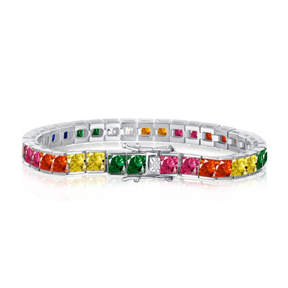 [⭐Lucky Jewelry]Radiant Colorful Princess Cut Tennis Bracelet