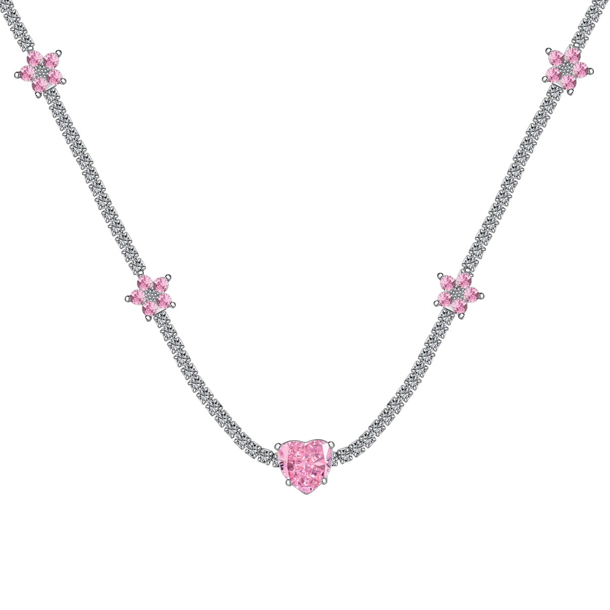 [⭐Lucky Jewelry]Dazzling Pink Heart Flower Necklace
