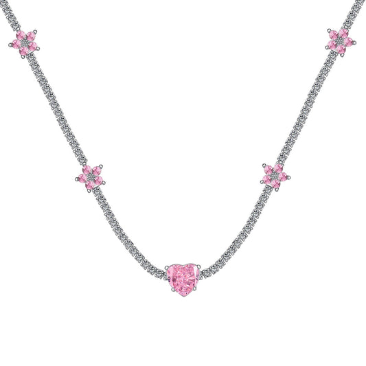 [⭐Lucky Jewelry]Dazzling Pink Heart Flower Necklace