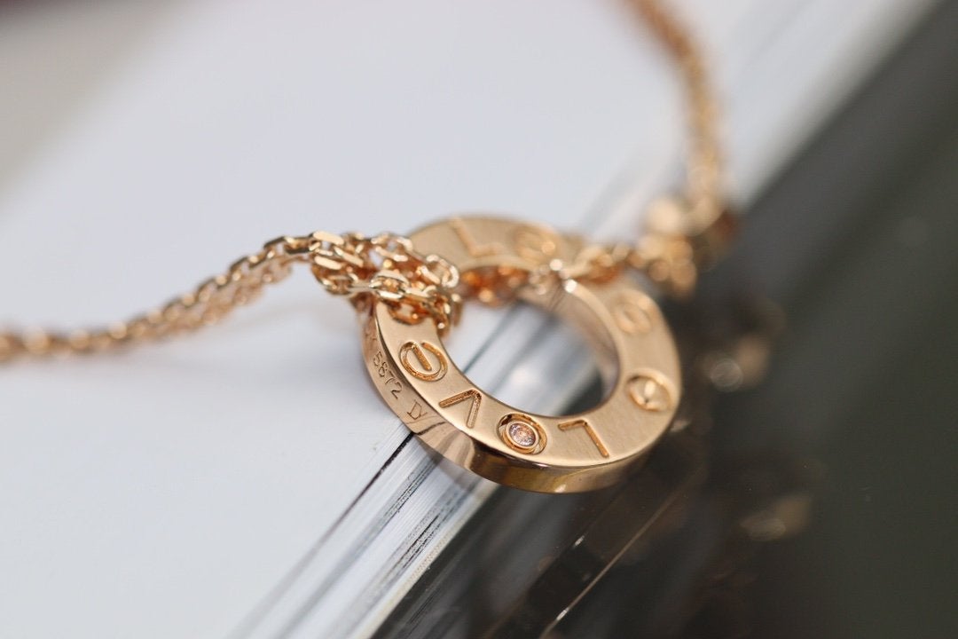 [⭐Veyra]LOVE NECKLACE ADJUSTABLE ROSE GOLD 2 DIAMOND
