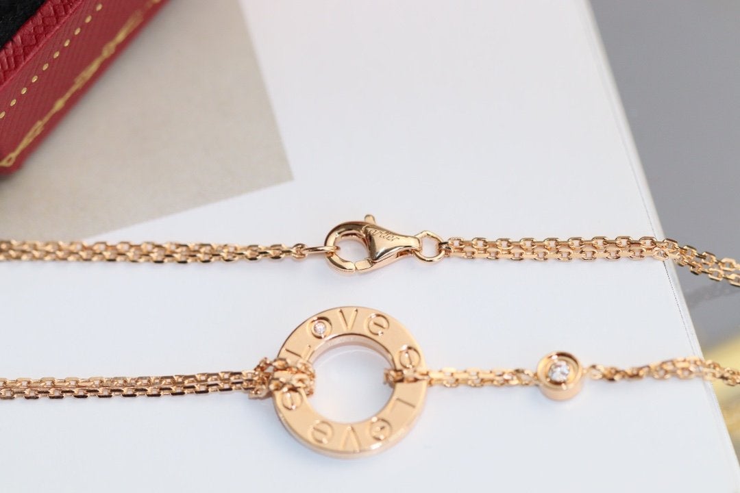 [⭐Veyra]LOVE NECKLACE ADJUSTABLE ROSE GOLD 2 DIAMOND