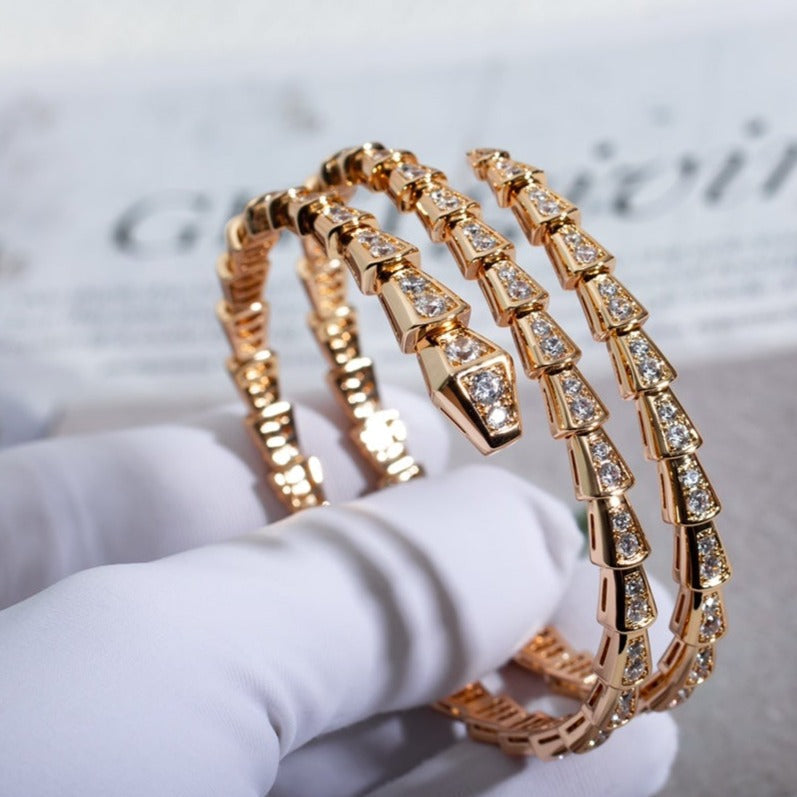 [⭐Veyra]SERPENTI BRACELET PINK GOLD DIAMOND DOUBLE ROW