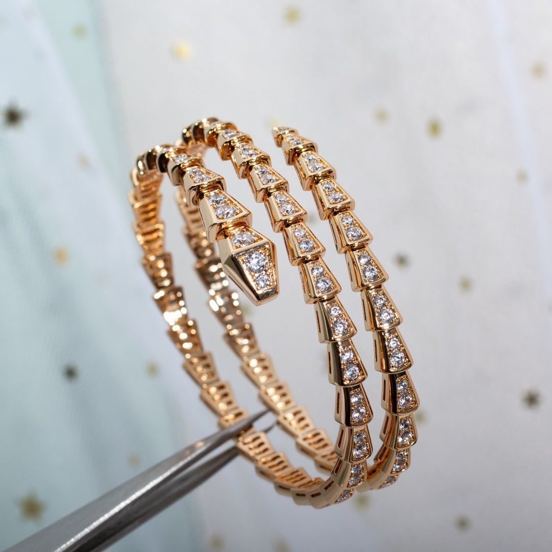 [⭐Veyra]SERPENTI BRACELET PINK GOLD DIAMOND DOUBLE ROW