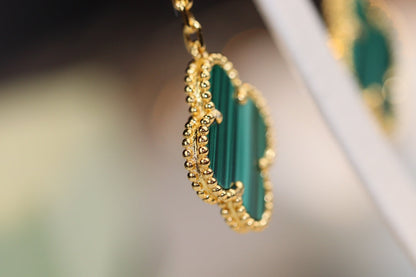 [⭐Veyra]CLOVER EARRINGS GOLD MALACHITE DIAMOND 3 MOTIF
