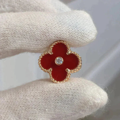 [⭐Veyra]CLOVER MEDIUM 1 MOTIFS CARNELIAN  DIAMOND earrings