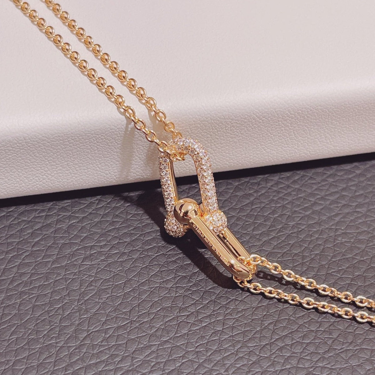 [⭐Veyra Jewels]HARDWEAR DOUBLE LINK PEDANT PINK GOLD DIAMOND NECKLACE