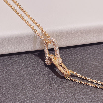 [⭐Veyra Jewels]HARDWEAR DOUBLE LINK PEDANT PINK GOLD DIAMOND NECKLACE