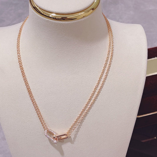 [⭐Veyra Jewels]HARDWEAR DOUBLE LINK PEDANT PINK GOLD DIAMOND NECKLACE