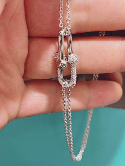 [⭐Veyra Jewels]HARDWEAR DOUBLE LINK PEDANT SILVER DIAMOND NECKLACE