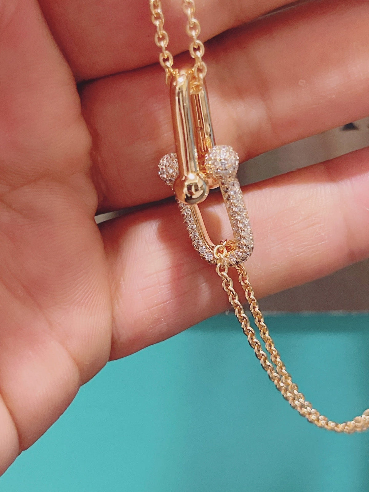 [⭐Veyra Jewels]HARDWEAR DOUBLE LINK PEDANT PINK GOLD DIAMOND NECKLACE