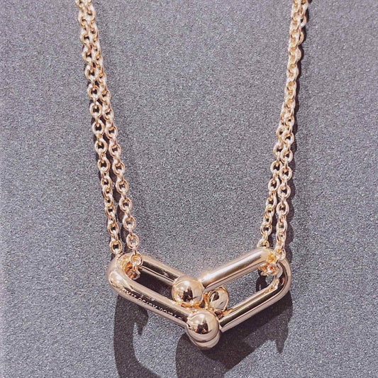 [⭐Veyra Jewels]HARDWEAR DOUBLE LINK PEDANT PINK GOLD NECKLACE