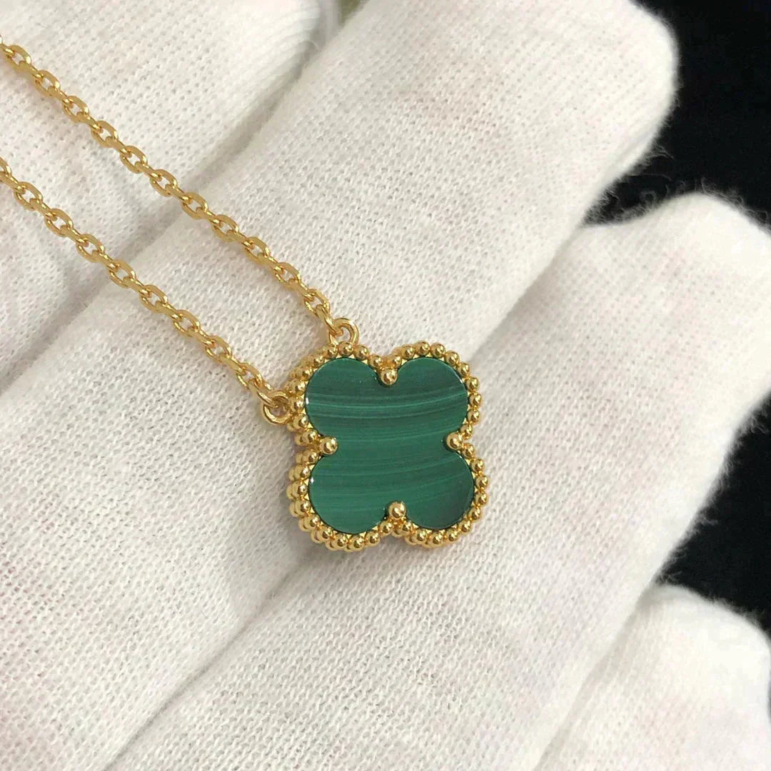 [⭐Veyra]CLOVER 15MM MALACHITE SINGLE FLOWER  NECKLACE