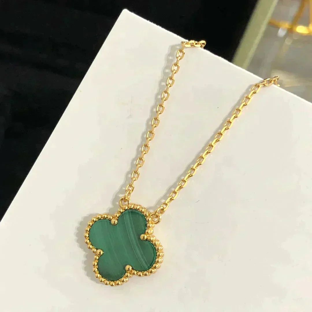 [⭐Veyra]CLOVER 15MM MALACHITE SINGLE FLOWER  NECKLACE
