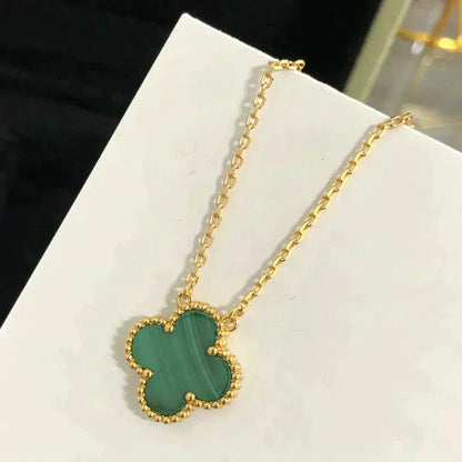 [⭐Veyra]CLOVER 15MM MALACHITE SINGLE FLOWER  NECKLACE