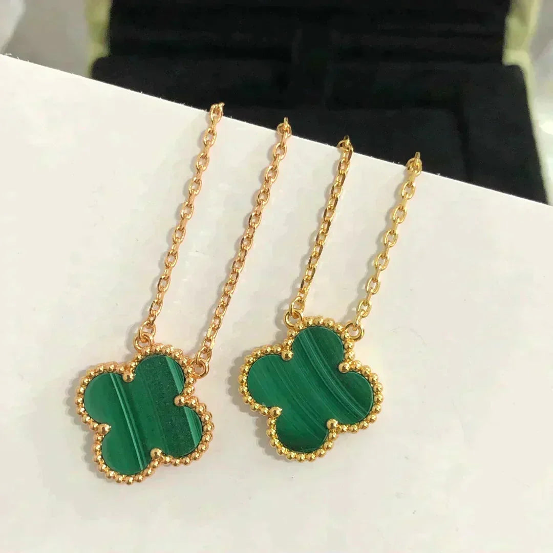 [⭐Veyra]CLOVER 15MM MALACHITE SINGLE FLOWER  NECKLACE