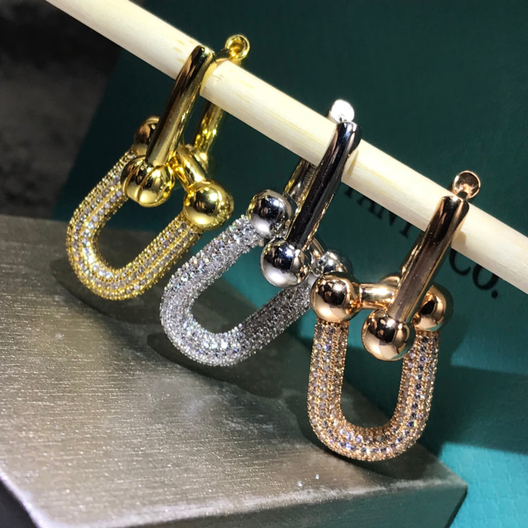 [⭐Veyra Jewels]HARDWARE DROP EARRINGS DOUBLE LINK DIAMOND