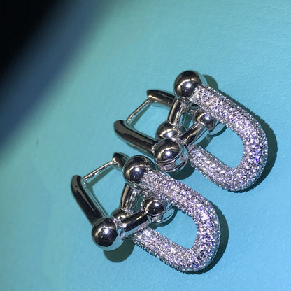 [⭐Veyra Jewels]HARDWARE DROP EARRINGS DOUBLE LINK DIAMOND