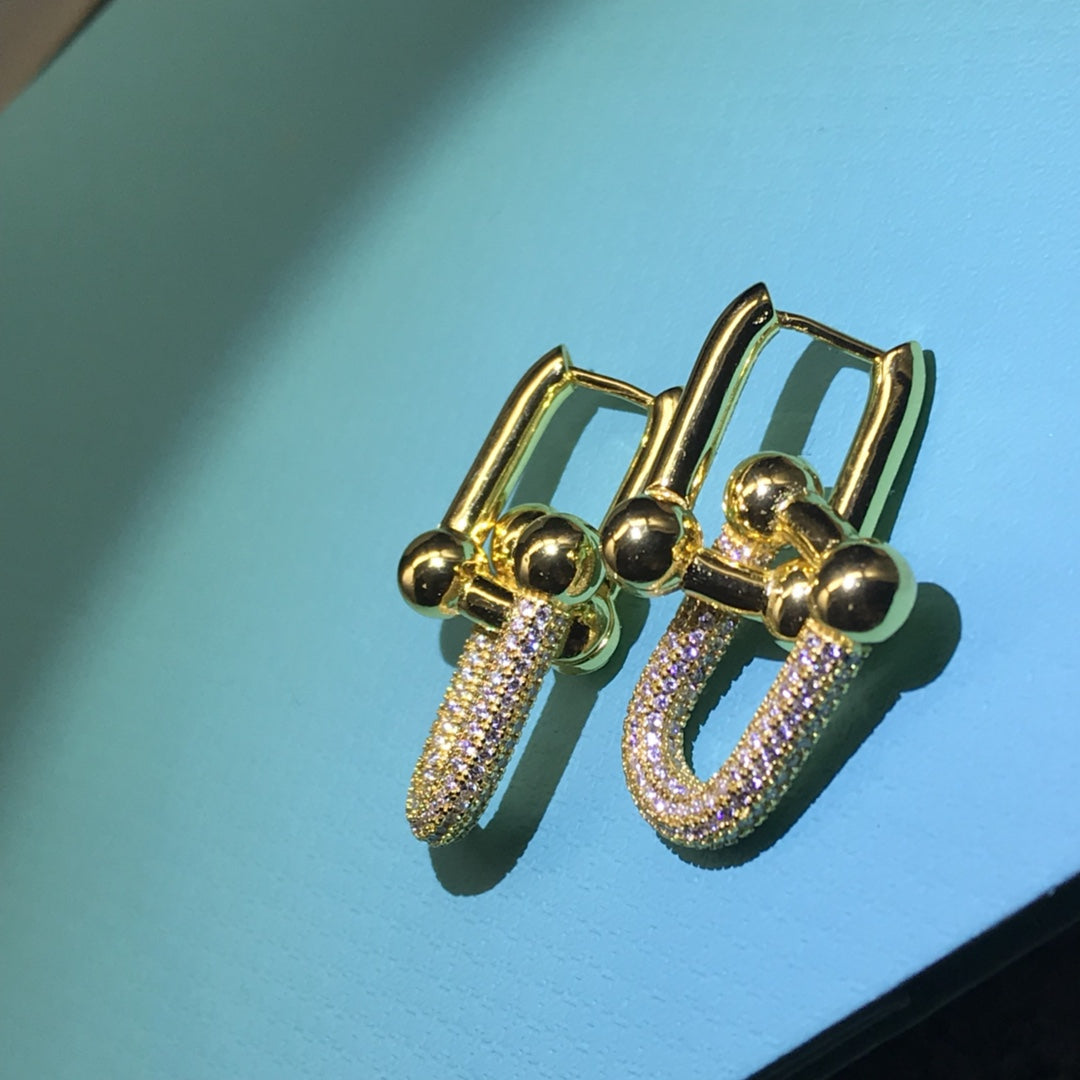 [⭐Veyra Jewels]HARDWARE DROP EARRINGS DOUBLE LINK DIAMOND