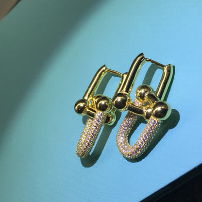 [⭐Veyra Jewels]HARDWARE DROP EARRINGS DOUBLE LINK DIAMOND
