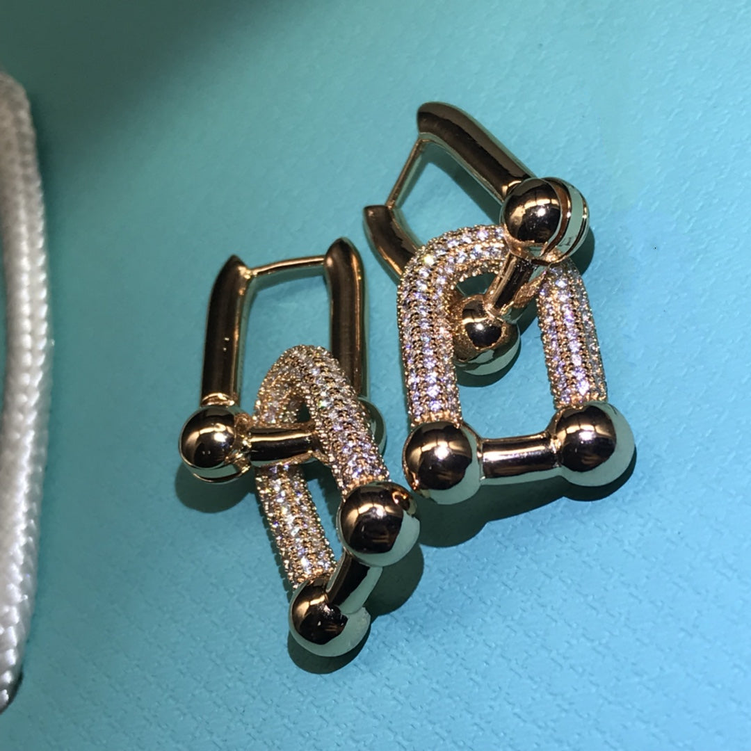 [⭐Veyra Jewels]HARDWARE DROP EARRINGS DOUBLE LINK DIAMOND