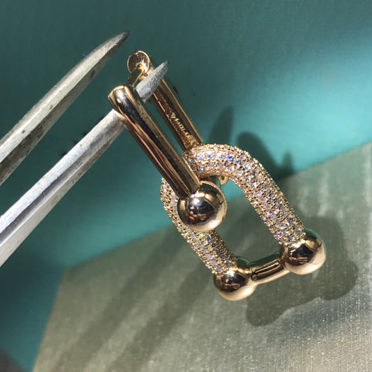 [⭐Veyra Jewels]HARDWARE DROP EARRINGS DOUBLE LINK DIAMOND
