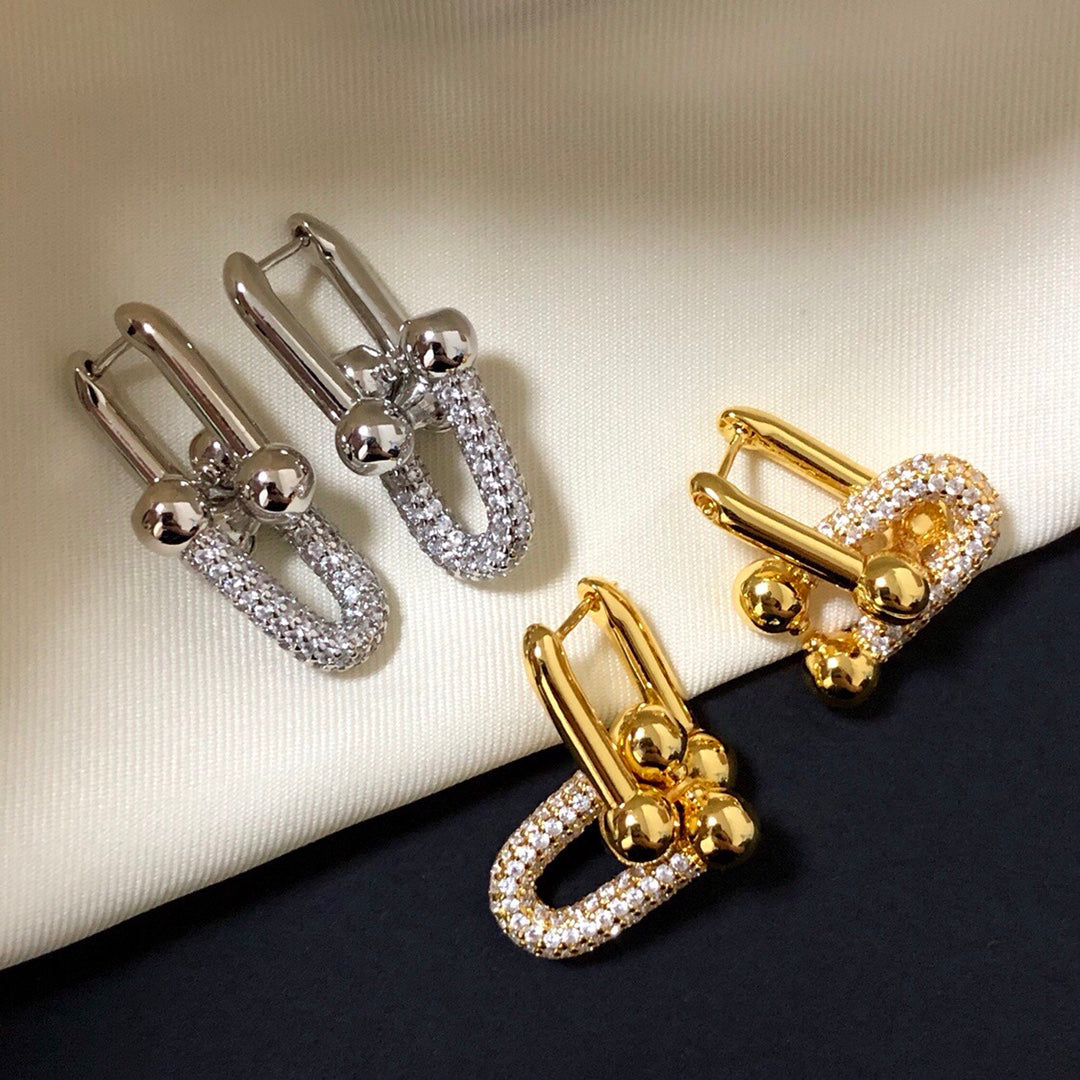 [⭐Veyra Jewels]HARDWARE DROP EARRINGS DOUBLE LINK DIAMOND