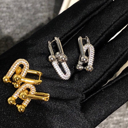 [⭐Veyra Jewels]HARDWARE DROP EARRINGS DOUBLE LINK DIAMOND