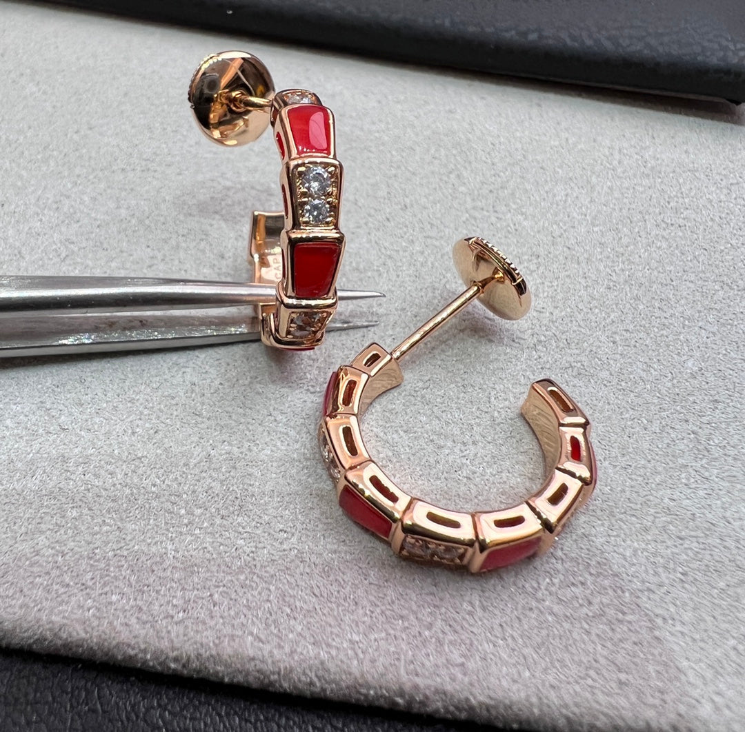 [⭐Veyra]SERPENTI CARNELIAN PINK GOLD EARRINGS