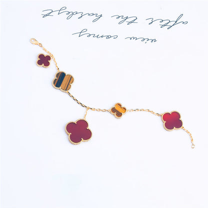 [⭐Veyra]CLOVER BRACELET 5 MOTIFS CARNELIAN TIGER EYE