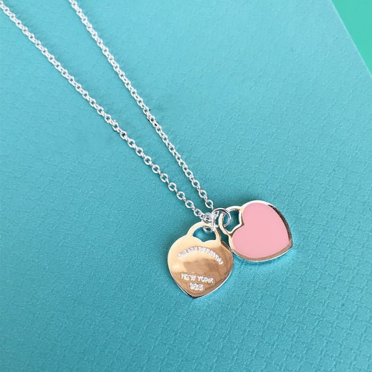 [⭐Veyra Jewels]DOUBLE HEART PEDANT SILVER NECKLACE