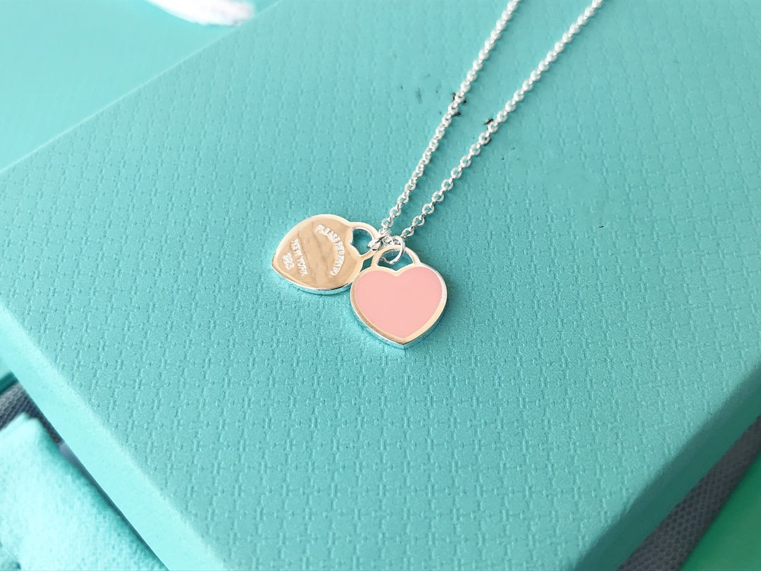 [⭐Veyra Jewels]DOUBLE HEART PEDANT SILVER NECKLACE
