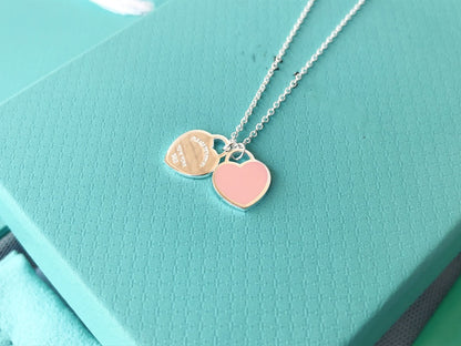 [⭐Veyra Jewels]DOUBLE HEART PEDANT SILVER NECKLACE