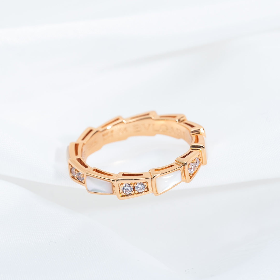 [⭐Veyra]SERPENTI RING PINK GOLD DIAMOND MOP 3MM