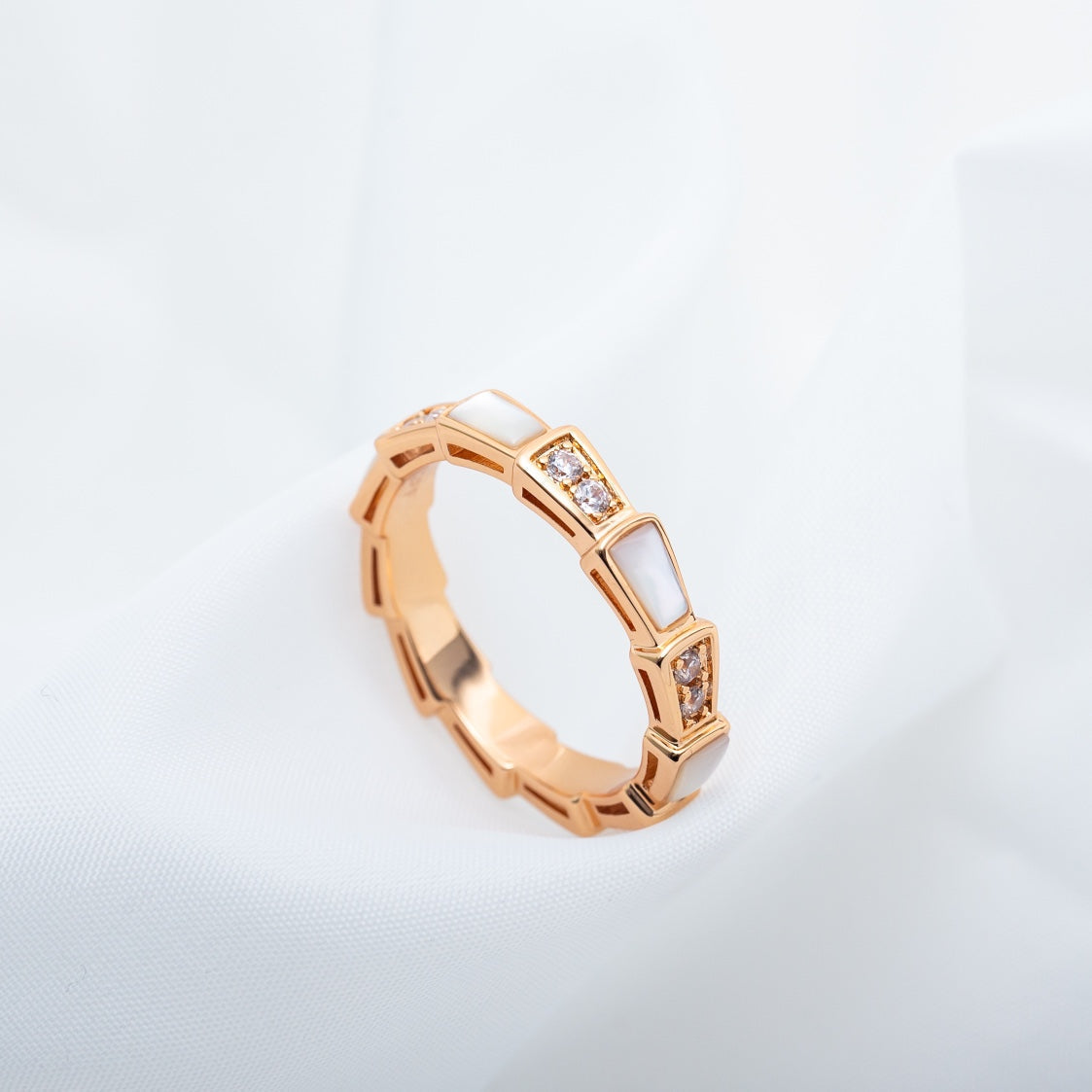 [⭐Veyra]SERPENTI RING PINK GOLD DIAMOND MOP 3MM