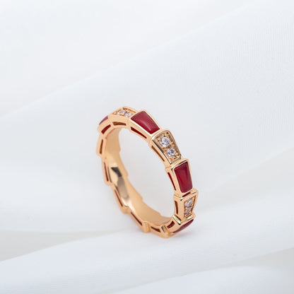 [⭐Veyra]SERPENTI RING PINK GOLD CARNELIAN DIAMOND 3MM