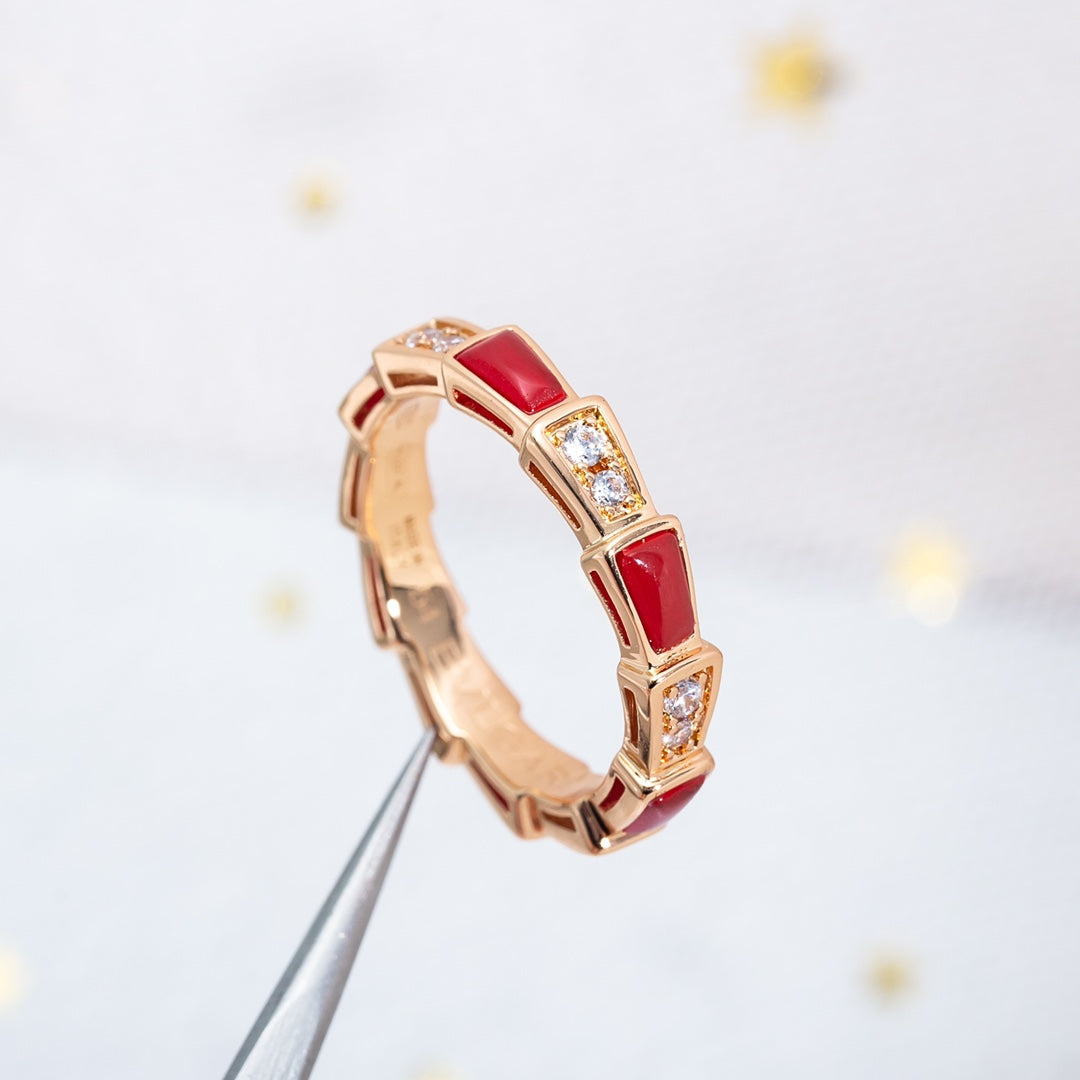 [⭐Veyra]SERPENTI RING PINK GOLD CARNELIAN DIAMOND 3MM