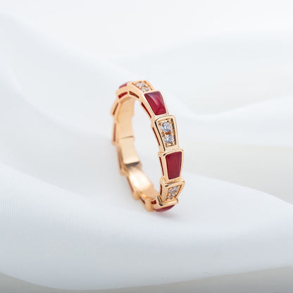 [⭐Veyra]SERPENTI RING PINK GOLD CARNELIAN DIAMOND 3MM