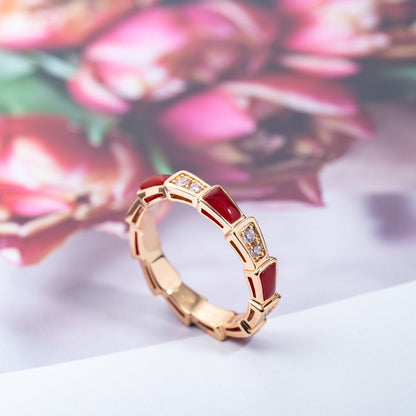 [⭐Veyra]SERPENTI RING PINK GOLD CARNELIAN DIAMOND 3MM