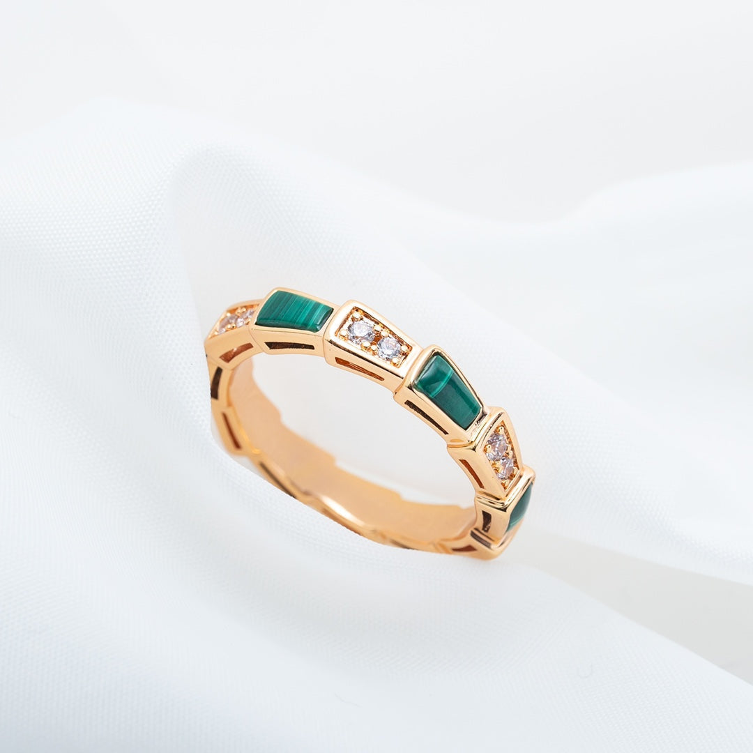 [⭐Veyra]SERPENTI RING PINK GOLD MALACHITE DIAMOND 3MM