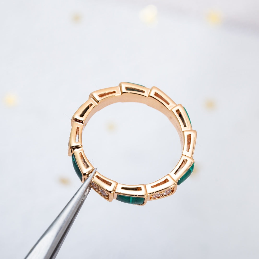 [⭐Veyra]SERPENTI RING PINK GOLD MALACHITE DIAMOND 3MM
