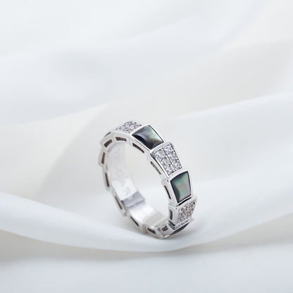 [⭐Veyra]SERPENTI RING SILVER DIAMOND BLACK MOP 4MM