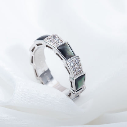 [⭐Veyra]SERPENTI RING SILVER DIAMOND BLACK MOP 4MM
