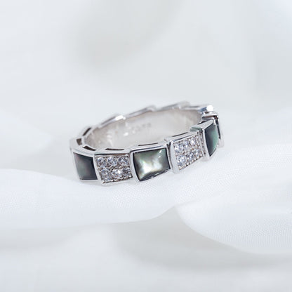 [⭐Veyra]SERPENTI RING SILVER DIAMOND BLACK MOP 4MM