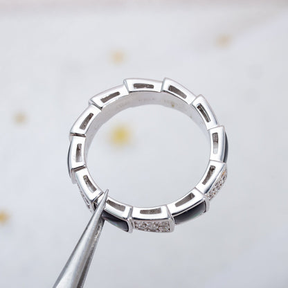 [⭐Veyra]SERPENTI RING SILVER DIAMOND BLACK MOP 4MM