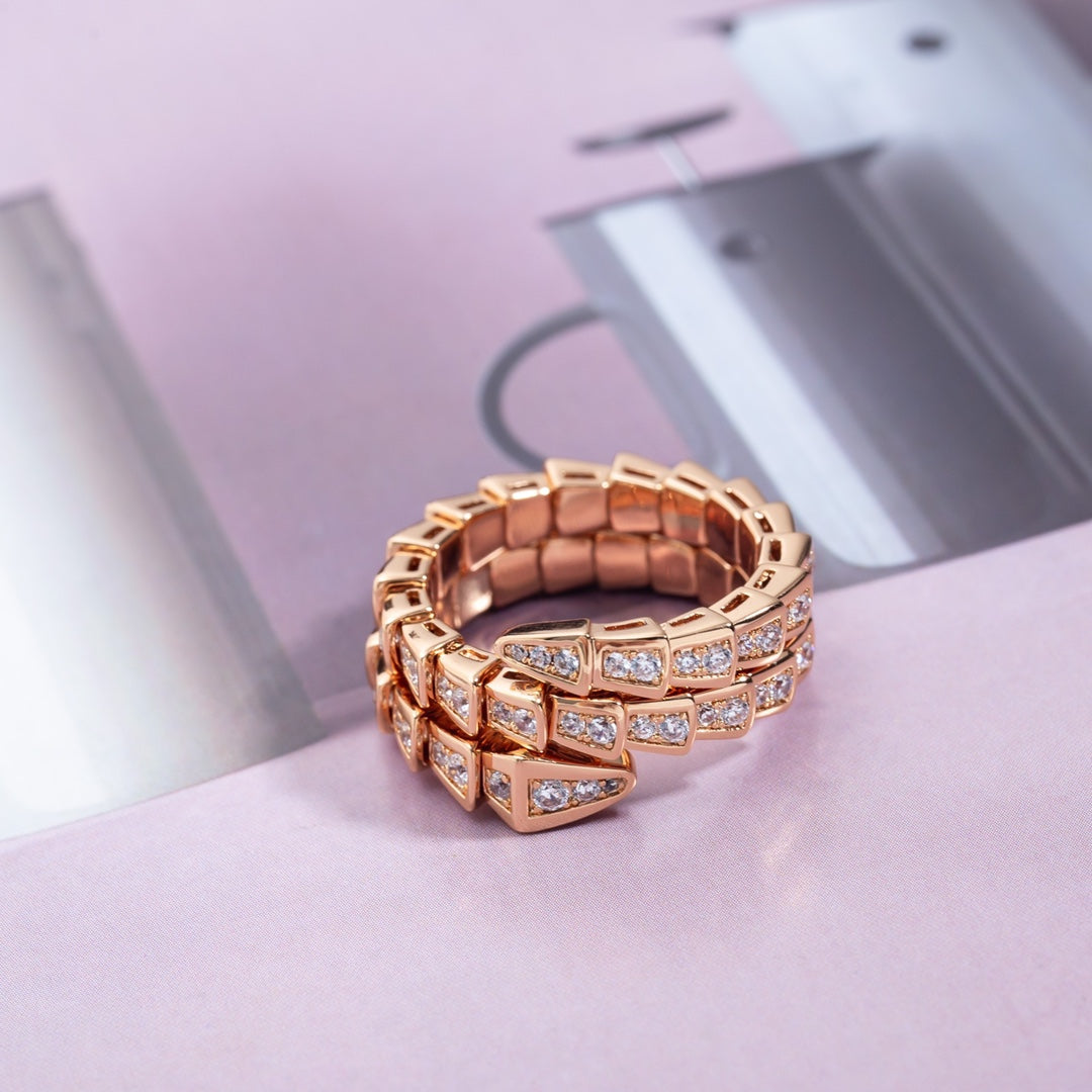 [⭐Veyra]SERPENTI RING PINK GOLD DIAMOND DOUBLE ROW